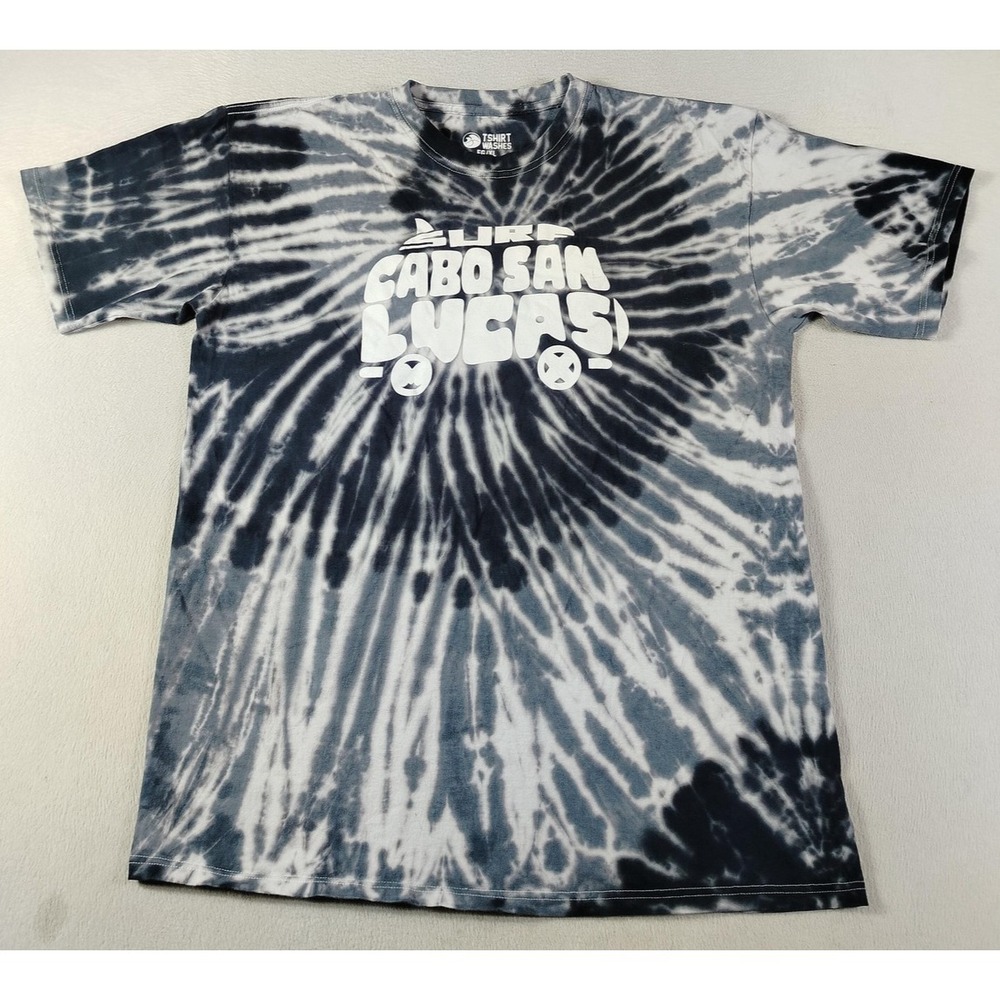 TSHIRT WASHES Shirt Mens XL Black Tie Dye Cabo‎ San Lucas Surf Graphic Tee